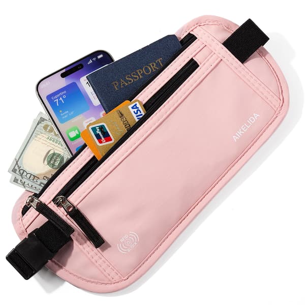 Pengebelte - Slank passholder RFID-blokkerende reiselommebok Undercover magevesker for menn kvinner - Rosa D Pink