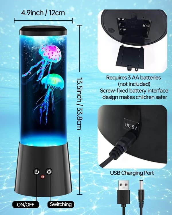 Lavalampe Bordlampe USB LED 29cm 16 Farger Boble Natt Barn Dekorasjon