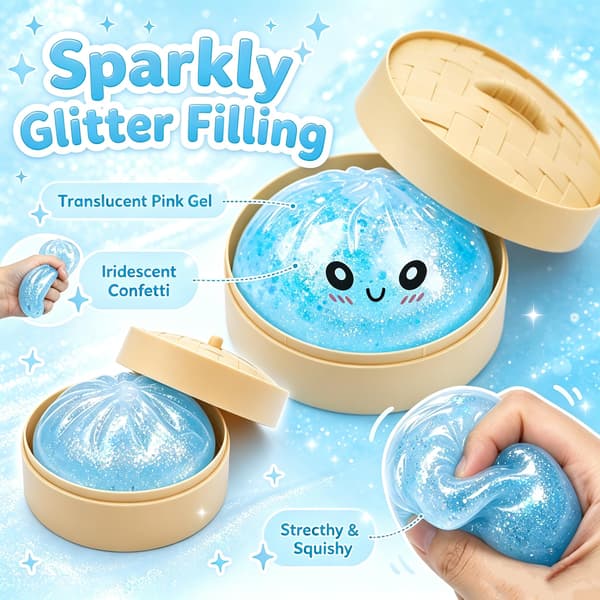Dumpling Mystery Box, Regnbue Glitter Langsomt Stigende Squishy Klemmelegetøj, Stress- og Angstdæmpende Sensorisk Fidget Legetøj (Blå) Blue-