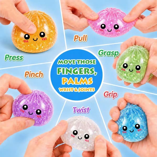 4 STK Squishy Legetøj i Bulk til Voksne, Tilfældige 4 Farver, Mini (5,6 cm) Stressbolde til Voksne, Squishy Klemme Aflastningsbolde i Bulk Fidget Legetøj, Jul Multicolor 09
