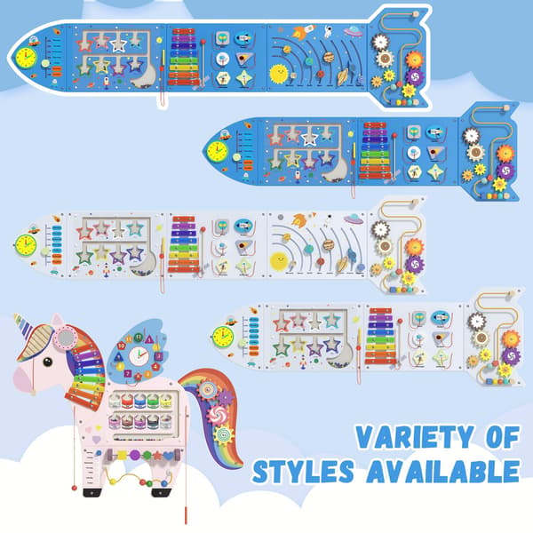 Spacocld Rocket Activity Wall Busy Board Paneler - Sensorisk Väggpanel för Barn, Montessori Småbarns Väggaktivitetsbräda, Väggleksaker för Småbarn 3, 5 Pieces Blue Rocket