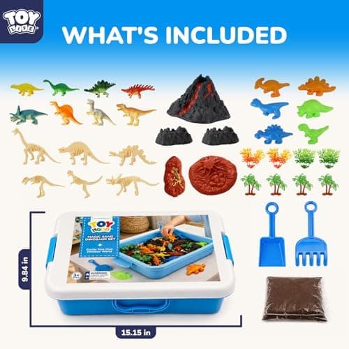TOY Life Dinosaur Magic Sand Sensorisk Låda, Sandlådeset, Ålder 3-8 Dinosaur Sensory Bins