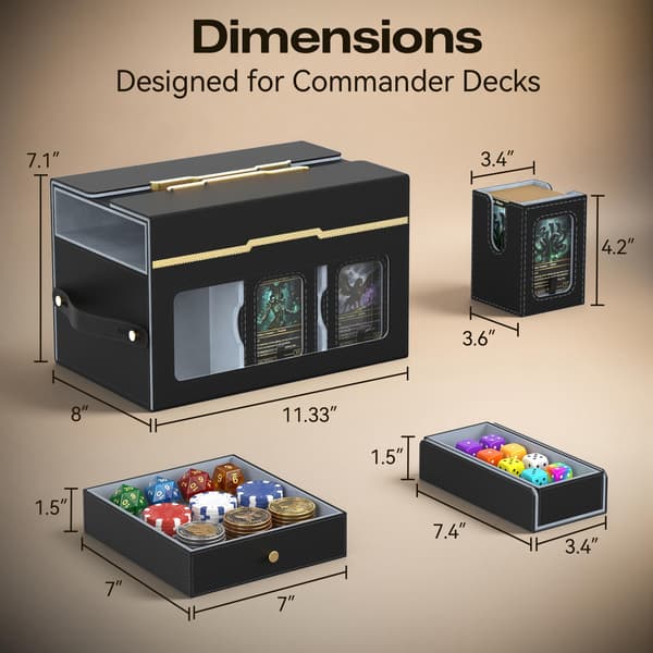 Commander Deck Box, 6-dekks modulær MTG-dekksboks med 2 terningbrett Grey