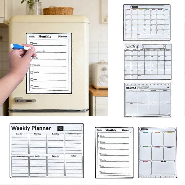 Magnetisk Whiteboard til Køleskab Genanvendelig Månedskalender & Ugeplanlægger Black Board Style Notesblok Køkken Opslagstavle, Størrelse E E