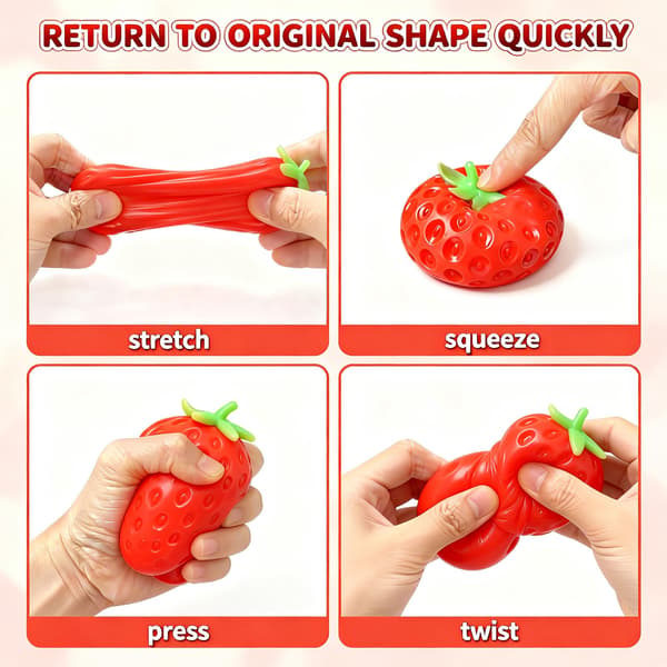 Jordgubbs-Squishy, 2-pack Stresslindrande Fidget Sensorisk Fruktklämleksak 2 Pcs Strawberries