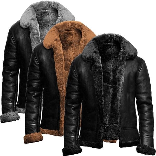Herrjacka i fuskmocka med sherpafoder, lång kofta i mocka, brun, storlek XL brown XL