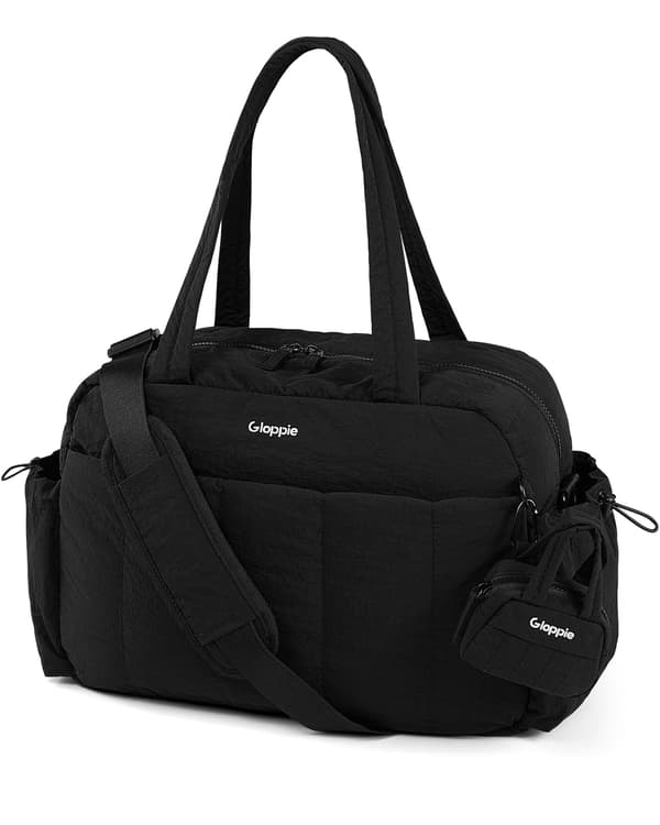 Gymväska för kvinnor, Puffy Reseduffelväska, Handbagage Weekendväskor, Svart