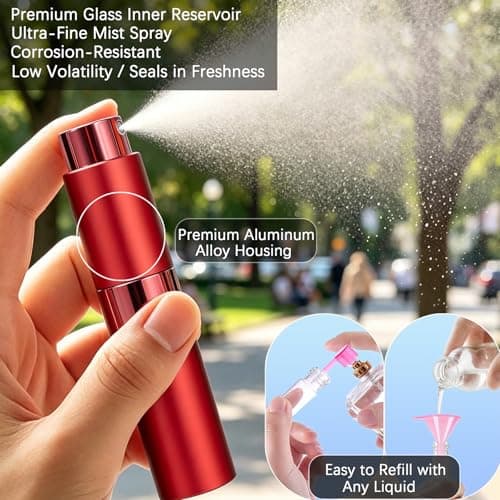 4-pack 8 ml påfyllningsbara parfymatomizers, läckagesäker insida, aluminiumskal Red