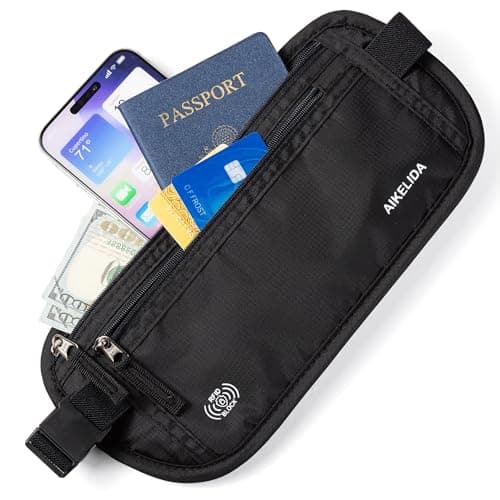 RFID-blockerande pengabälte - Passhållare och reseplånbok, smala dolda midjeväskor för kvinnor och män - Svart F Black