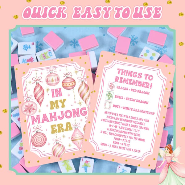 4 stk Mahjong Shuffler Tile Mixing Card, Rosa, Lineær, Jul Pink / Linear / Christmas