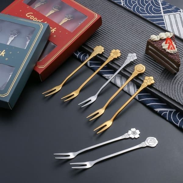 Fruktgaffel tvåuddig gaffel GULDSET, Guld, Set-Set Gold Set-Set