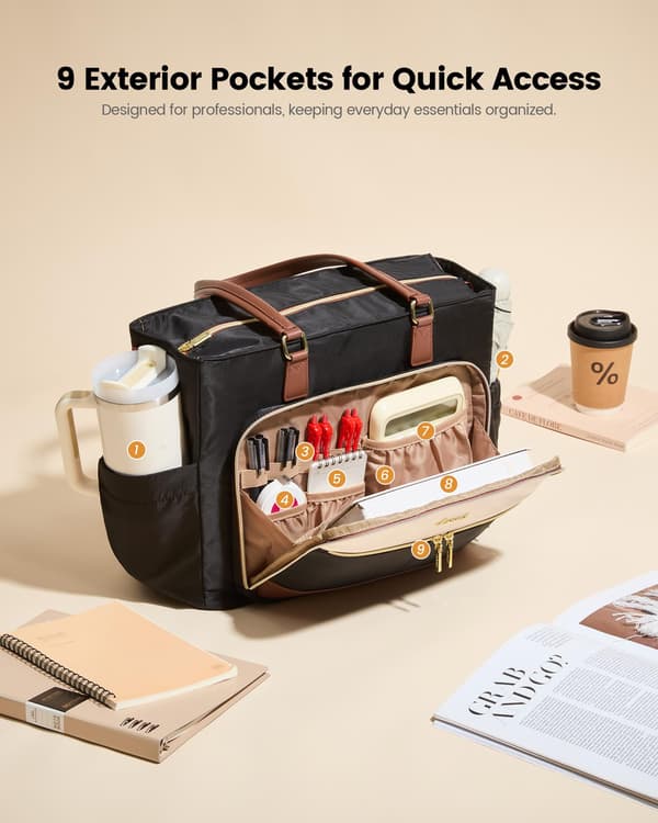 LOVEVOOK Lærertaske til kvinder, arbejdstaske til bærbar computer, computertaske Khaki-beige-coffee 15.6 in
