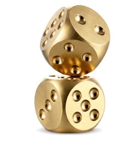 4 stk. gullterninger, messingterninger, solide standard spillterninger, tungmetallterninger
