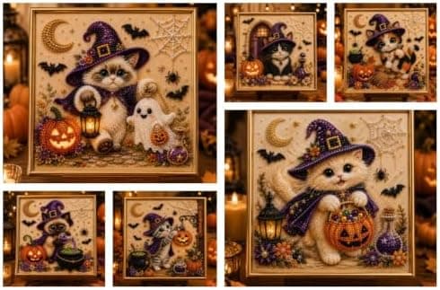 Hamai DIY Halloween Kat Perleperlemaleri Sæt, Perlekunst Håndværk med Spooky Sort Kat & Måne Design, Begyndervenligt, Afslappende Stresslindring D