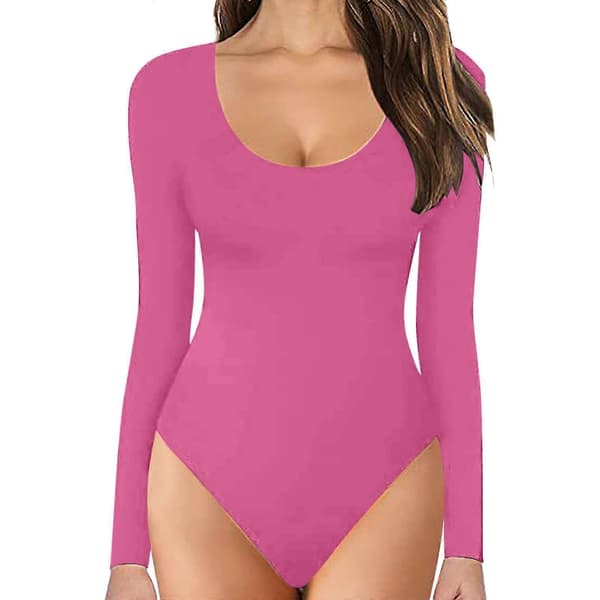 Rund Hals Langærmet Bodysuit Dobbeltforet Blød Basic Top Kvinder Langærmet Bodysuit Red XL