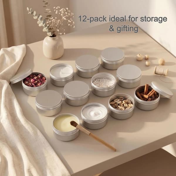 12-pack 2oz runda påfyllningsbara aluminiumburkar med skruvlock
