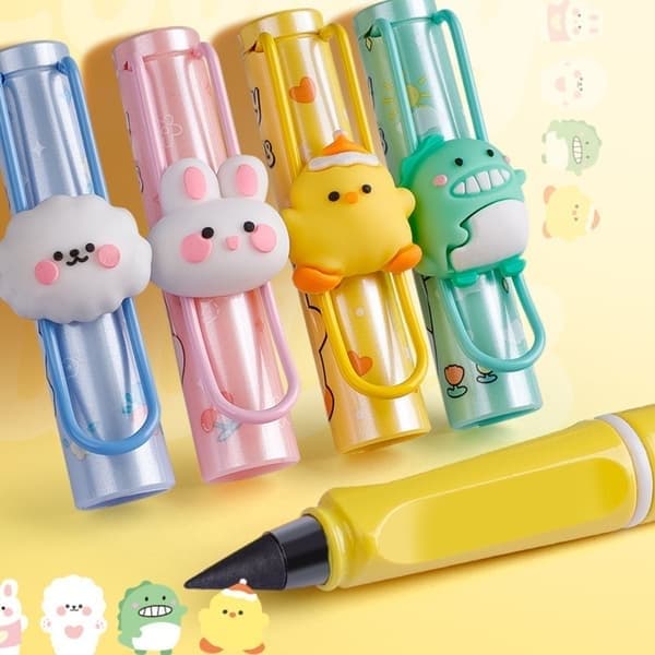 Kawaii tecknad evighets- och stiftpennset, gul yellow