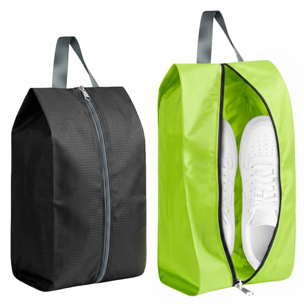 2 stk. åndbare skoposer i nylonnet til rejser, 2 størrelser, sort+grøn Black+Green