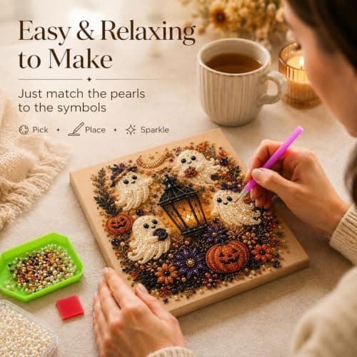 Halloween Ghost Pearl Art DIY Kit, Spooky Cute 3D Halloween Pearl Art (#E) #E