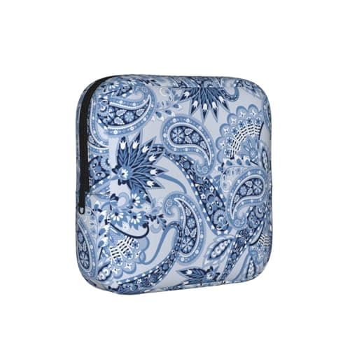Paisley Blomster Og Blade Blå Boheme Boho Blomster Periode Taske Til Kvinder, Bærbar Hygiejnebind Periode Pude Pose Til Pung, Små Makeuptasker Paisley