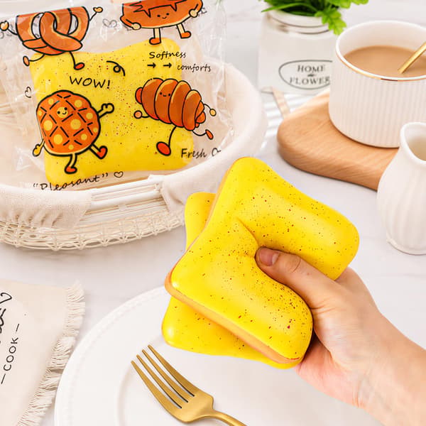 2-pack brödsmör Squishy Långsamt stigande klämleksaker, Fidget Squishies Leksaker Bread Stick-2p-yellow