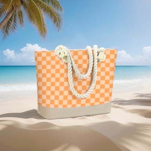 Fokongna strandväskor vattentät sandtät tygväska resväskor för kvinnor 1267-1297 Orange Checkerboard