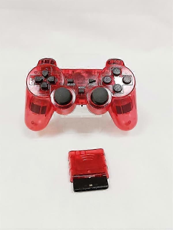 För Sony PS2 Trådlös 2,4 GHz Dubbel Vibrationskontroll Transparent Röd Red