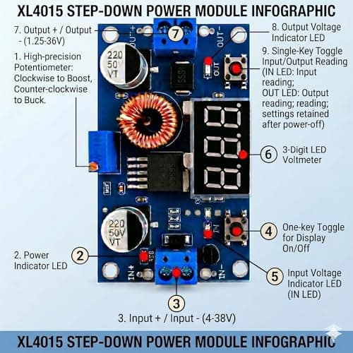 2 st 5A 75W DC-DC Step Down Buck Converter XL4015 Modul | Justerbar Spänningsregulator med LED Voltmeter Display Två Knappar