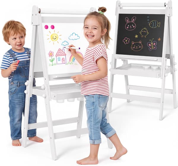 Sammenfoldeligt staffeli til børn med tavle og whiteboard, hvid White