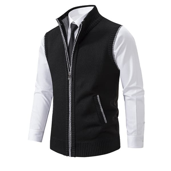 Fleecevest til mænd med lynlås, varm strikket sweatervest til vinter, sort, størrelse M black M