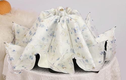 Blonde Blomster 3-Fold Paraply UPF 50+ UV-Beskyttelse Rejseparasol til Regn og Sol Auto-01Blue
