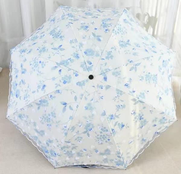 Blonde Blomster 3-Fold Paraply UPF 50+ UV-Beskyttelse Rejseparasol til Regn og Sol Auto-03Blue