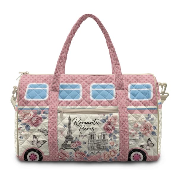 Hippie Van Quiltad Duffelväska, Rosa Duffelväska för Resor Pink