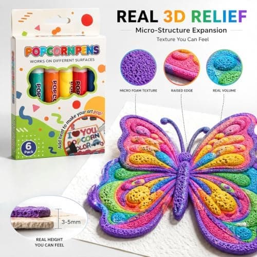 Magic Popcorns Penner 3D Oppblåsbart Tegnesett, Boblekunstmarkører for Håndverk 2 Pack