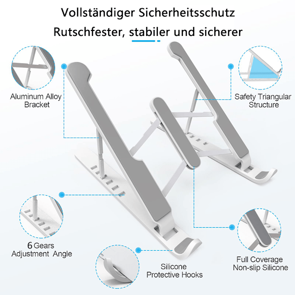 Højkvalitets bærbar computerstander i aluminiumslegering, justerbar bærbar computerstander til 10 - 15,6\" bærbare computere og tablets, ergonomisk design med skridsikker