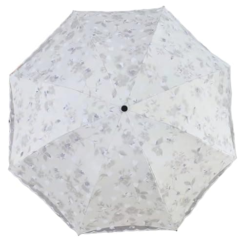 Blonde Blomster 3-Fold Paraply UPF 50+ UV-Beskyttelse Rejseparasol til Regn og Sol Manual-06Gray