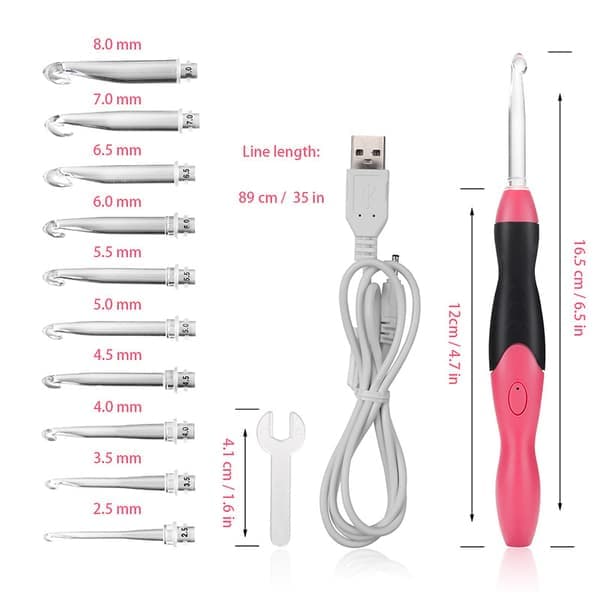 2-i-1 USB oppladbart LED-lys heklenålesett med rosa etui