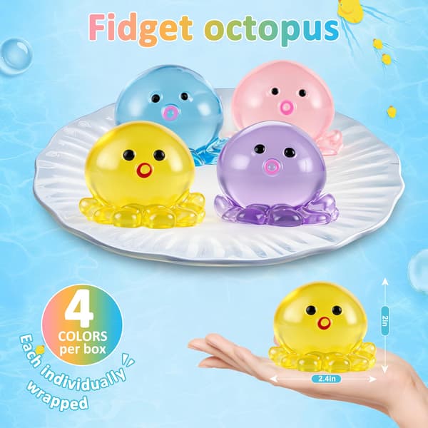 4-pak Squishy Blæksprutte Klemmelegetøj, Sødt Squishy Fidget Legetøj til Stresslindring, Stressbolde til Voksne Børn, Sensorisk Klemmebold Sæt Påske Octopus - 4pcs