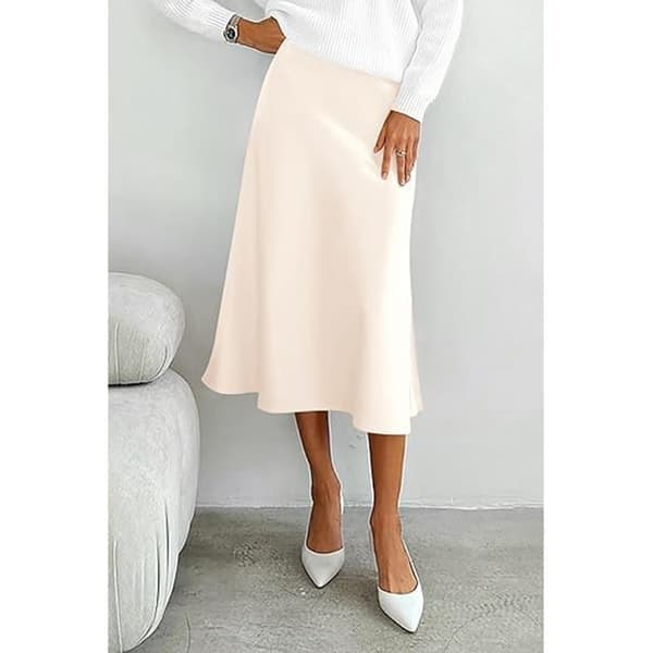 Sommerhøjtaljede flæse A-line silkenederdele til kvinder, beige, størrelse 2XL Beige 2XL
