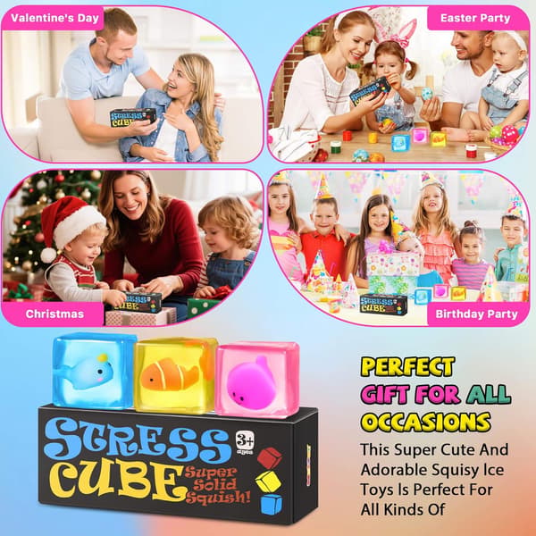 Squishy Stress Cube Fidget Legetøj, Sensorisk Klemmelegetøj til Autisme Angstdæmpning, Påskekurvfyld Stresslindrende Gaver 3pcsStressCube