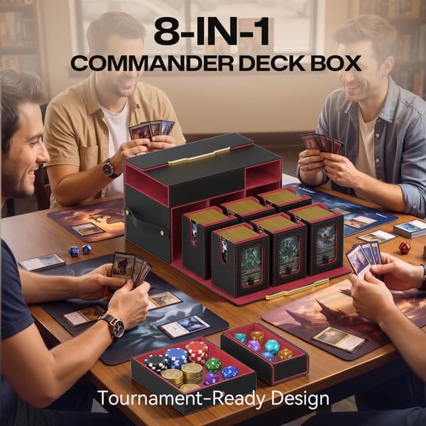 MTG Commander Deck Box, 6-modulær kortboks med 2 terningbrett Red