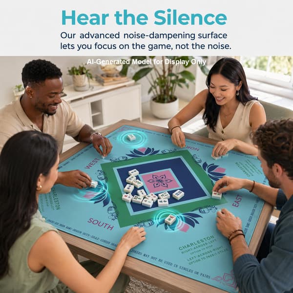 Sklisikker 80x80 cm Støyreduserende Mahjong Spillmatte, Lotus Aqua Blue
