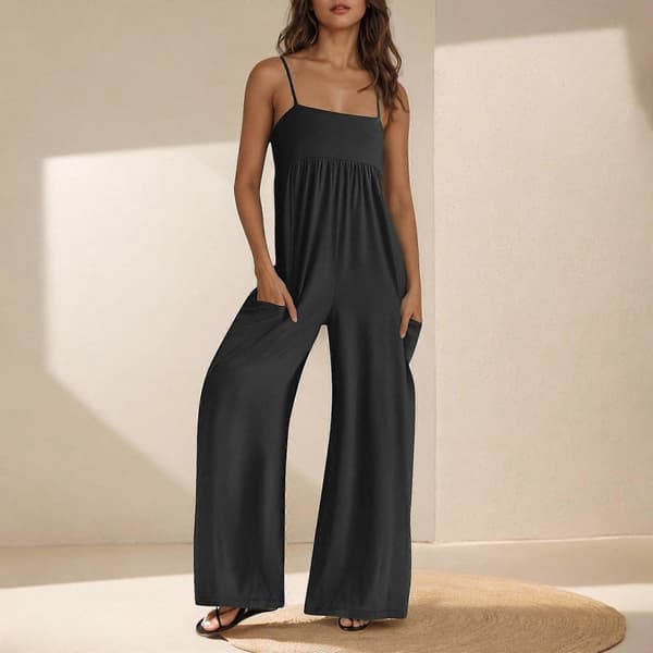 Dame Jumpsuit med brede ben og tynde stropper Marineblå S Navy blue S