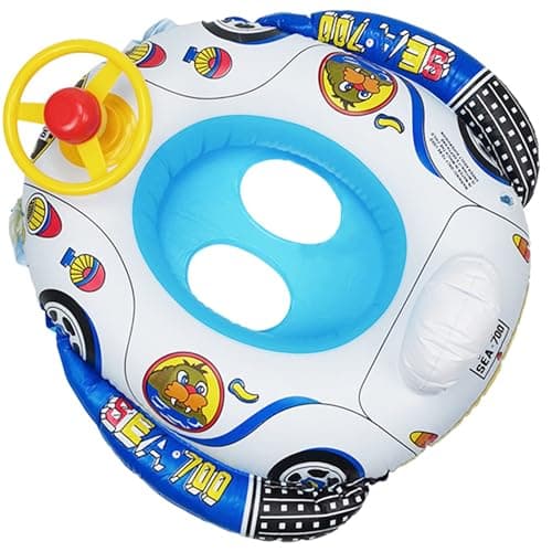 Baby Pool Float Uppblåsbar PVC Polisbil med Ratt, för Ålder 0-3