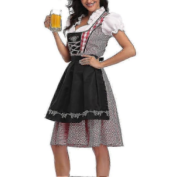Tysk Oktoberfest Dam Dirndl Klänning med Förkläde Cosplay Kostym A
