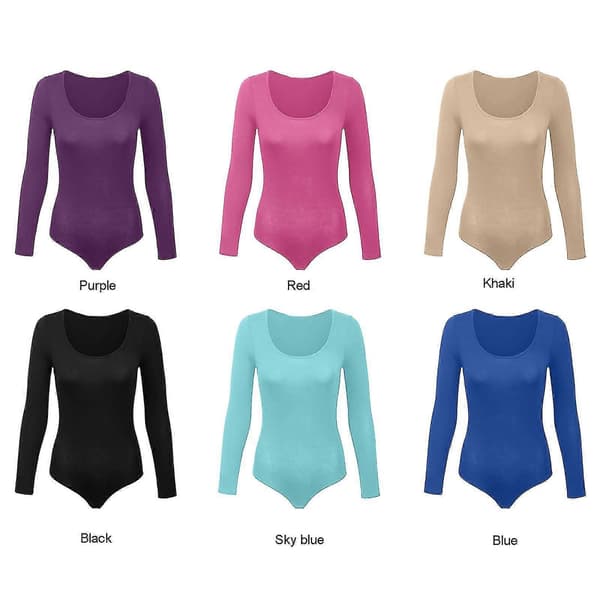 Rund Hals Langærmet Bodysuit Dobbeltforet Blød Basic Top Kvinder Langærmet Bodysuit Purple M