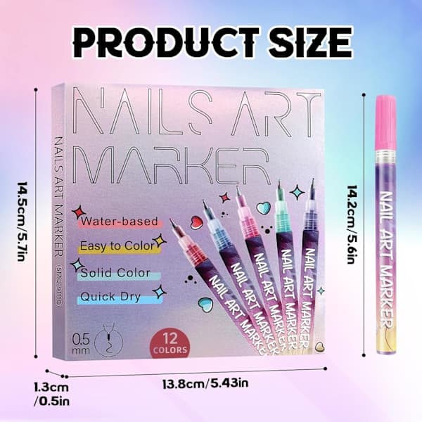 12 stk Nail Art Pen Marker Sæt 0,5 mm Fin spids til præcis graffiti tegning [Mode]