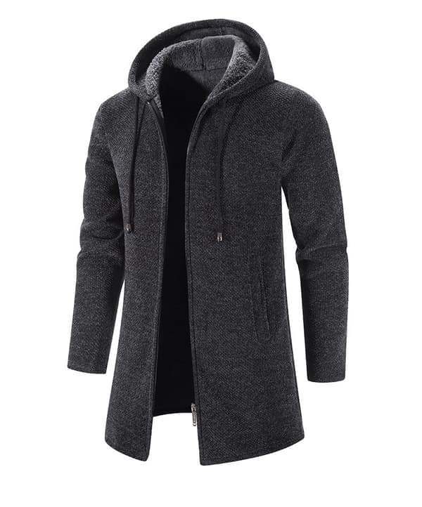 Bekväm enfärgad stickad kofta med dragkedja för män, mörkgrå, storlek L dark grey L