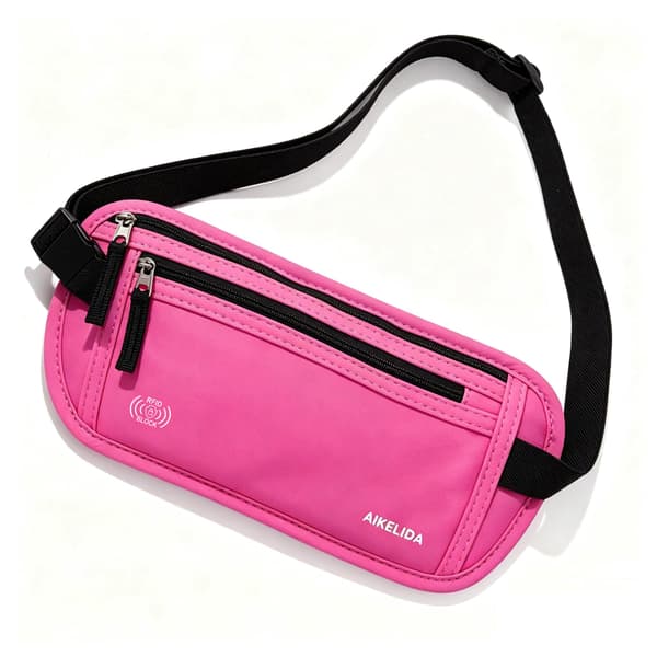 Pengebelte - Slank passholder RFID-blokkerende reiselommebok Undercover magevesker for kvinner - Rose D Rose