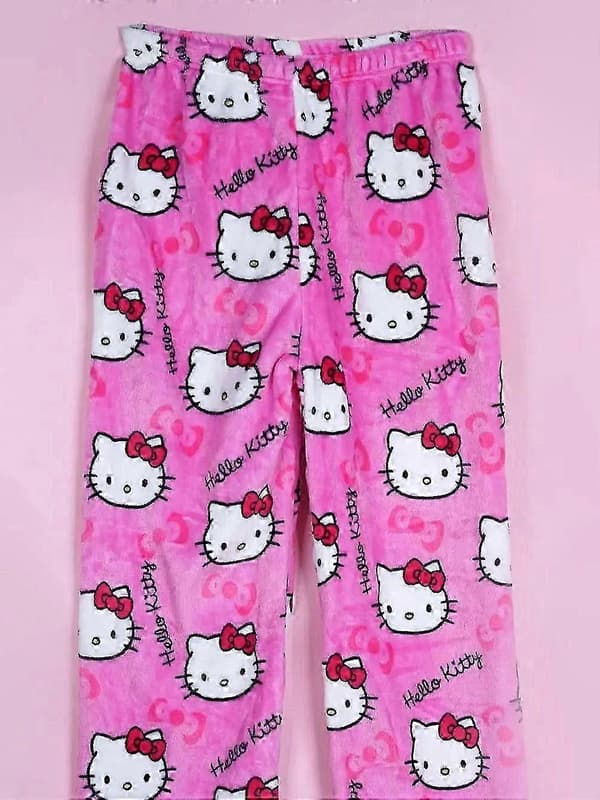 Hello Kitty kat efterår og vinter flannel bløde, klistrede, varme lange pyjamasbukser til damer og mænd efterår og Y15-HEI M 37-47KG
